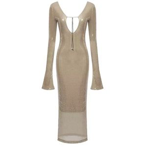 16Arlington Sequin Tan Hailey Bieber Dress